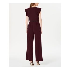 CALVIN KLEIN Womens Purple Belted Jumpsuit